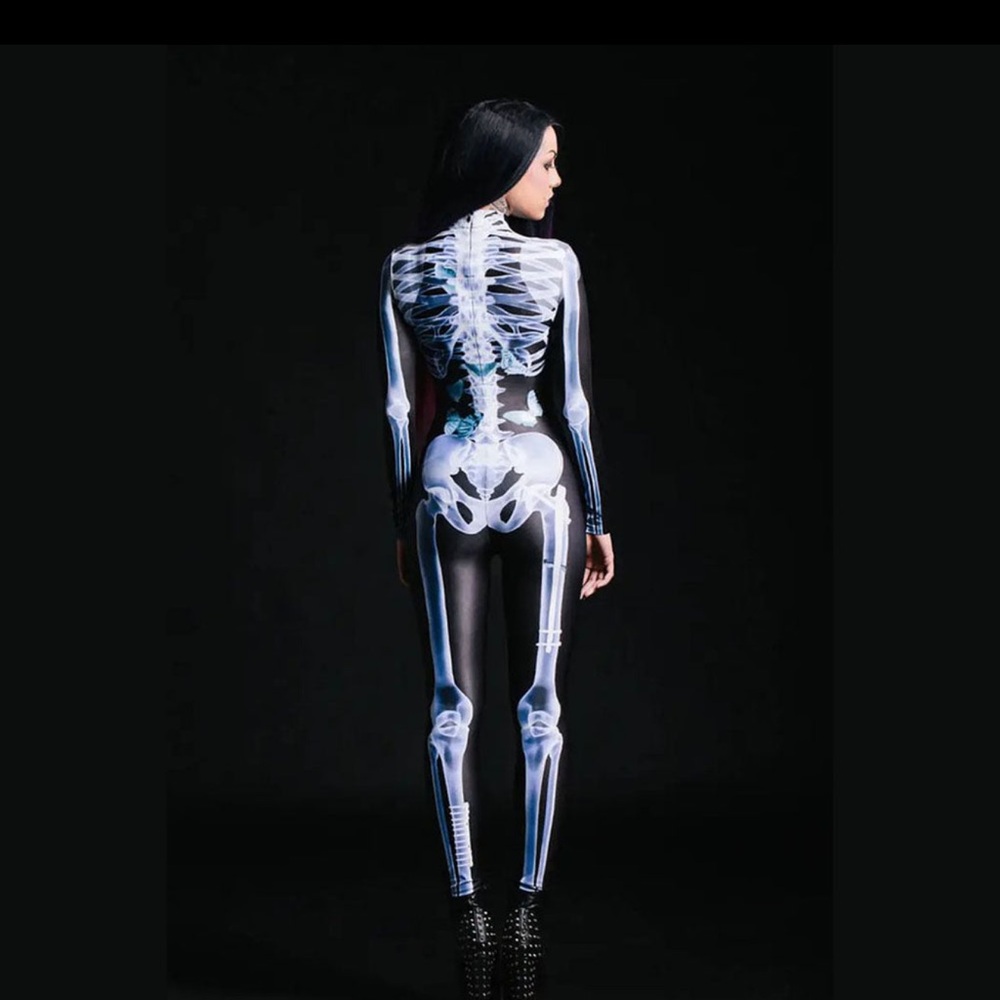 Skeleton Print Bodysuit with Blue and White Design Costume - Picture 2 of 4